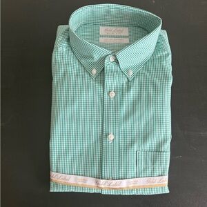 Roundtree & Yorke Teal Checkered Button Down Shirt
